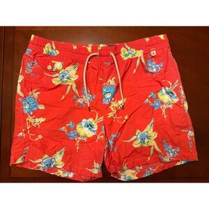 Polo Ralph Lauren Bathing Suit Men's Large Red Floral Drawstring Lined